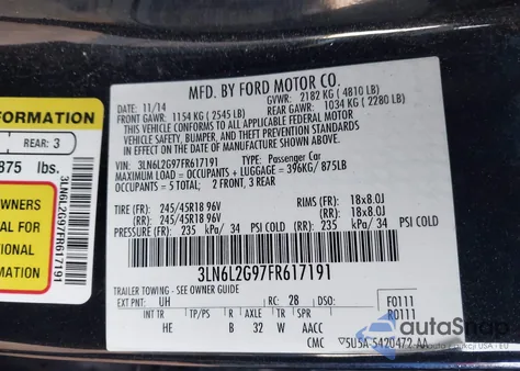 2015 Lincoln Mkz z USA, uszkodzony, nr VIN 3LN6L2G97FR617191